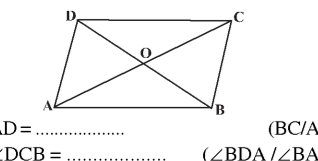 Parallelogram ABCD with diagonals intersecting at O