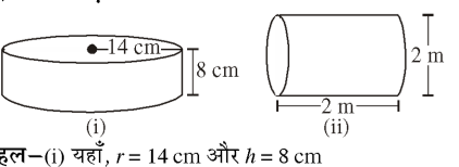 Cylinder (i) r=7cm, h=8cm | Cylinder (ii) d=2m, h=2m