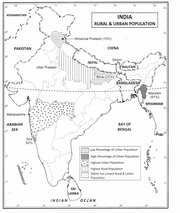 Class 12 Geography NCERT Solutions Chapter 1 Population Distribution, Density, Growth and Composition Map Based Questions Q2