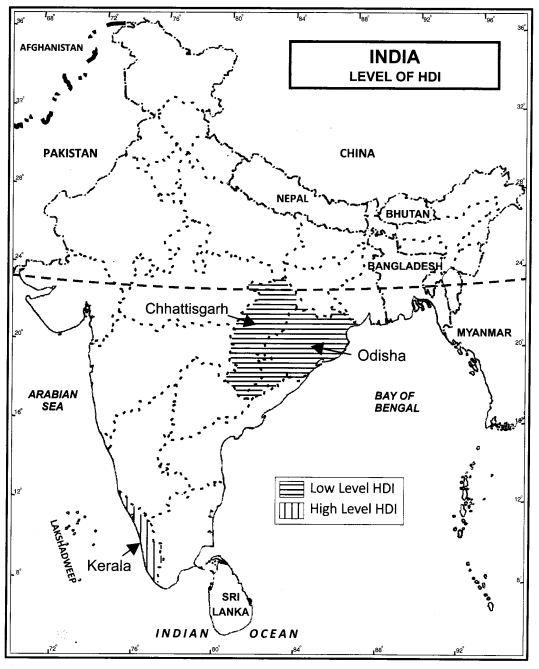 Class 12 Geography NCERT Solutions Chapter 3 Human Development Map Based Questions Q1