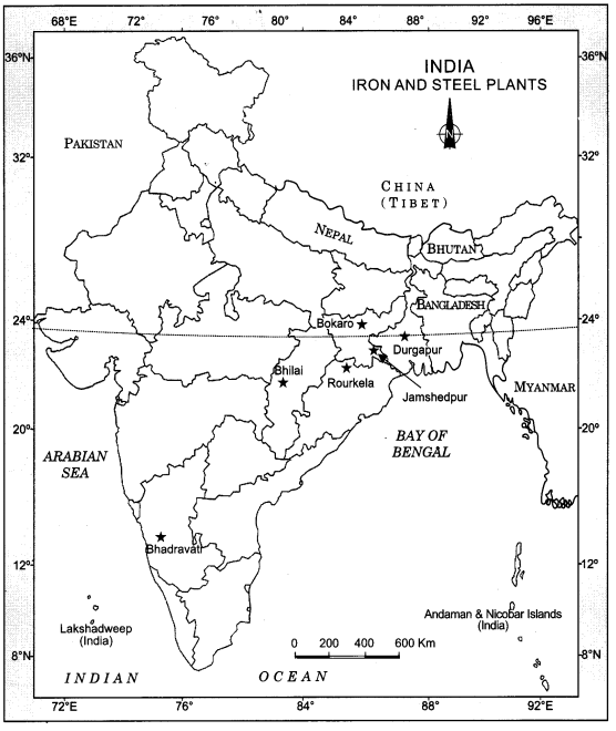 Class 12 Geography NCERT Solutions Chapter 8 Manufacturing Industries Map Based Questions Q1