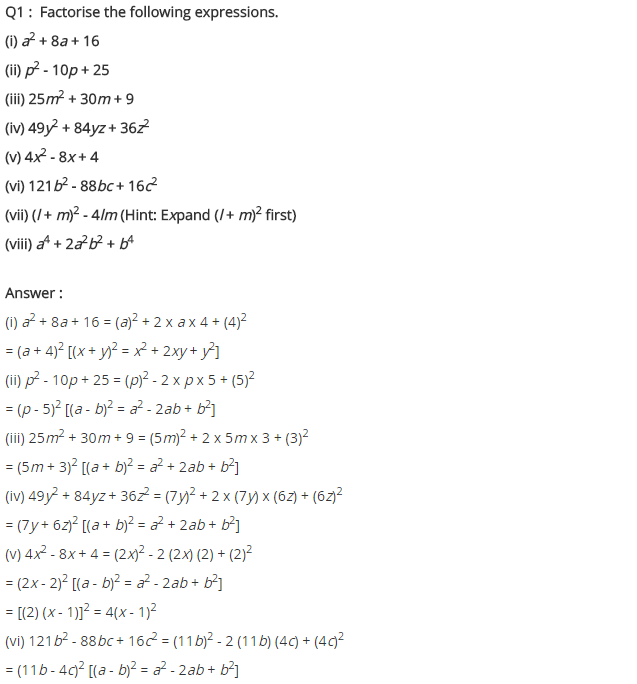 NCERT Solutions for Class 8 Maths Chapter 14 Factorisation Ex 14.2 Q1