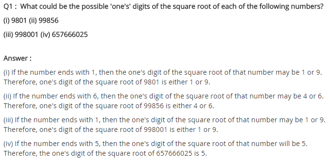NCERT Solutions for Class 8 Maths Chapter 6 Squares and Square Roots Ex 6.3 Q1