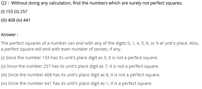 NCERT Solutions for Class 8 Maths Chapter 6 Squares and Square Roots Ex 6.3 Q2