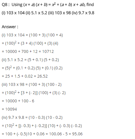 NCERT Solutions for Class 8 Maths Chapter 9 Algebraic Expressions and Identities Ex 9.5 q-8