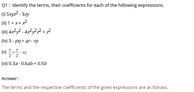 NCERT Solutions for Class 8 Maths Chapter 9 Algebraic Expressions and Identities Ex 9.1 q-1